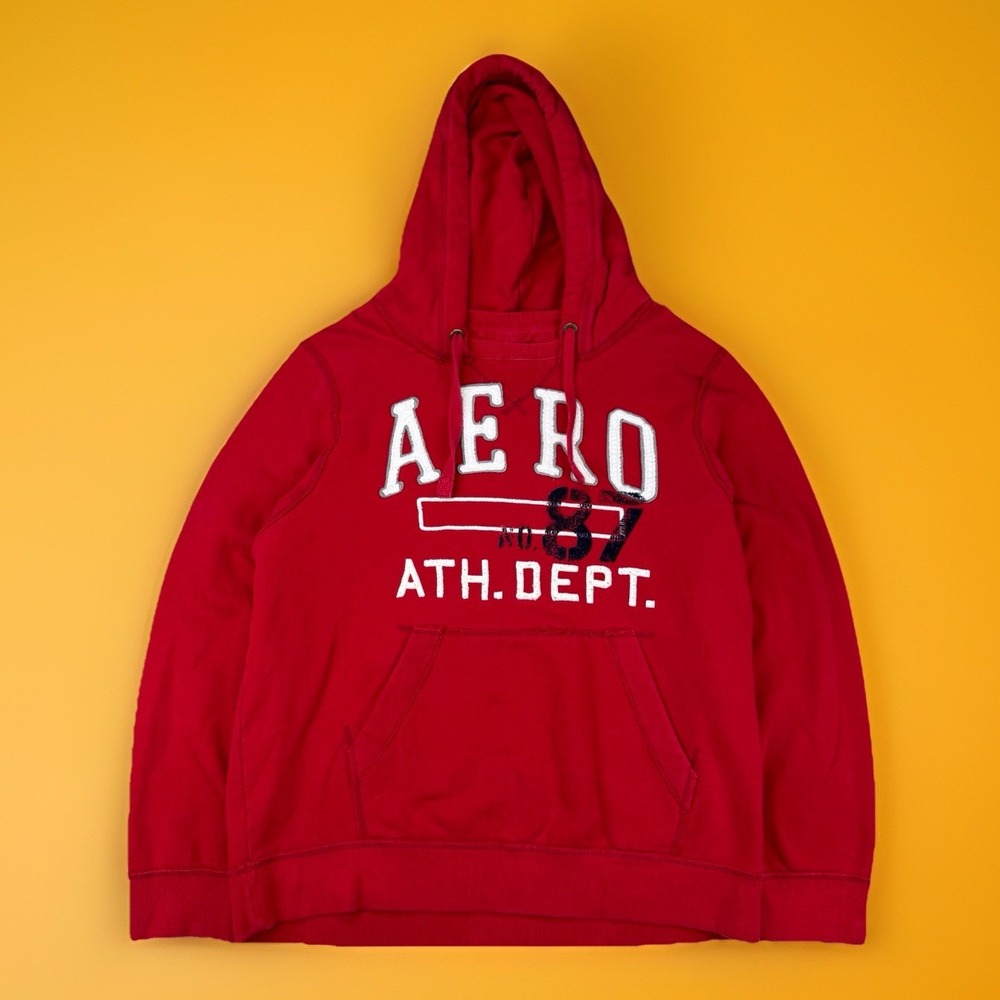 Aeropostale‎ Hoodie Red ATH Dept 87 Pullover Fleece Logo Men's XXL Distressed